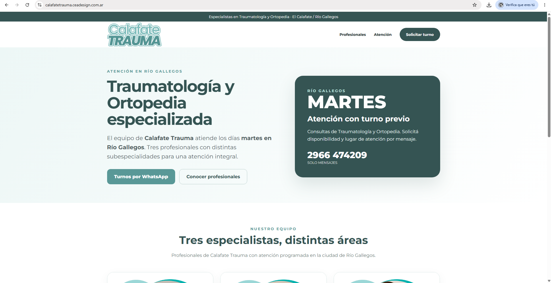 Página web de Calafate Trauma