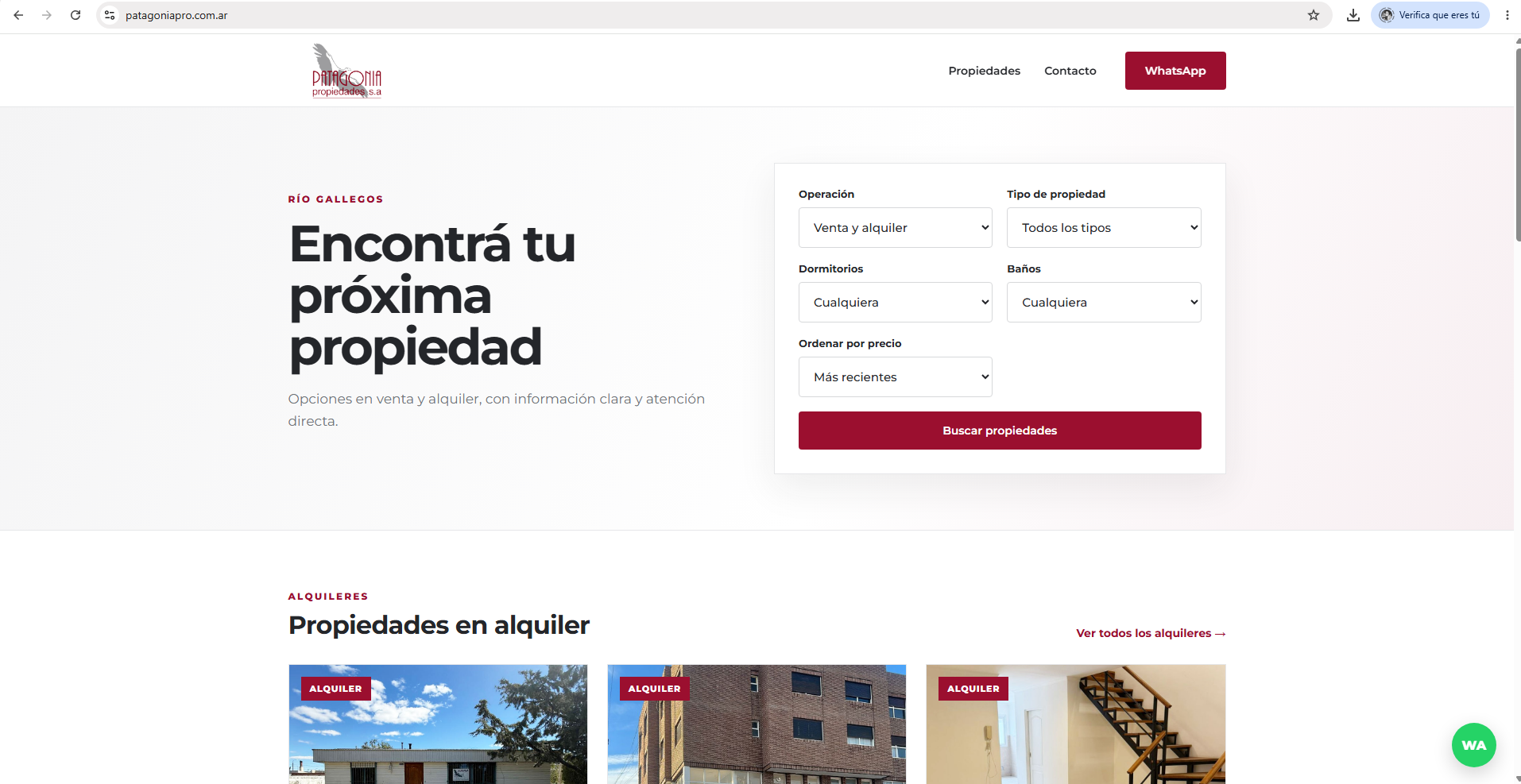 Página web de Patagonia Propiedades